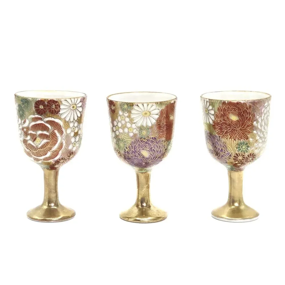 Kutani Ware Tokkuri Cup Set Hanazume Design Japanese Porcelain Saki Wine Sake